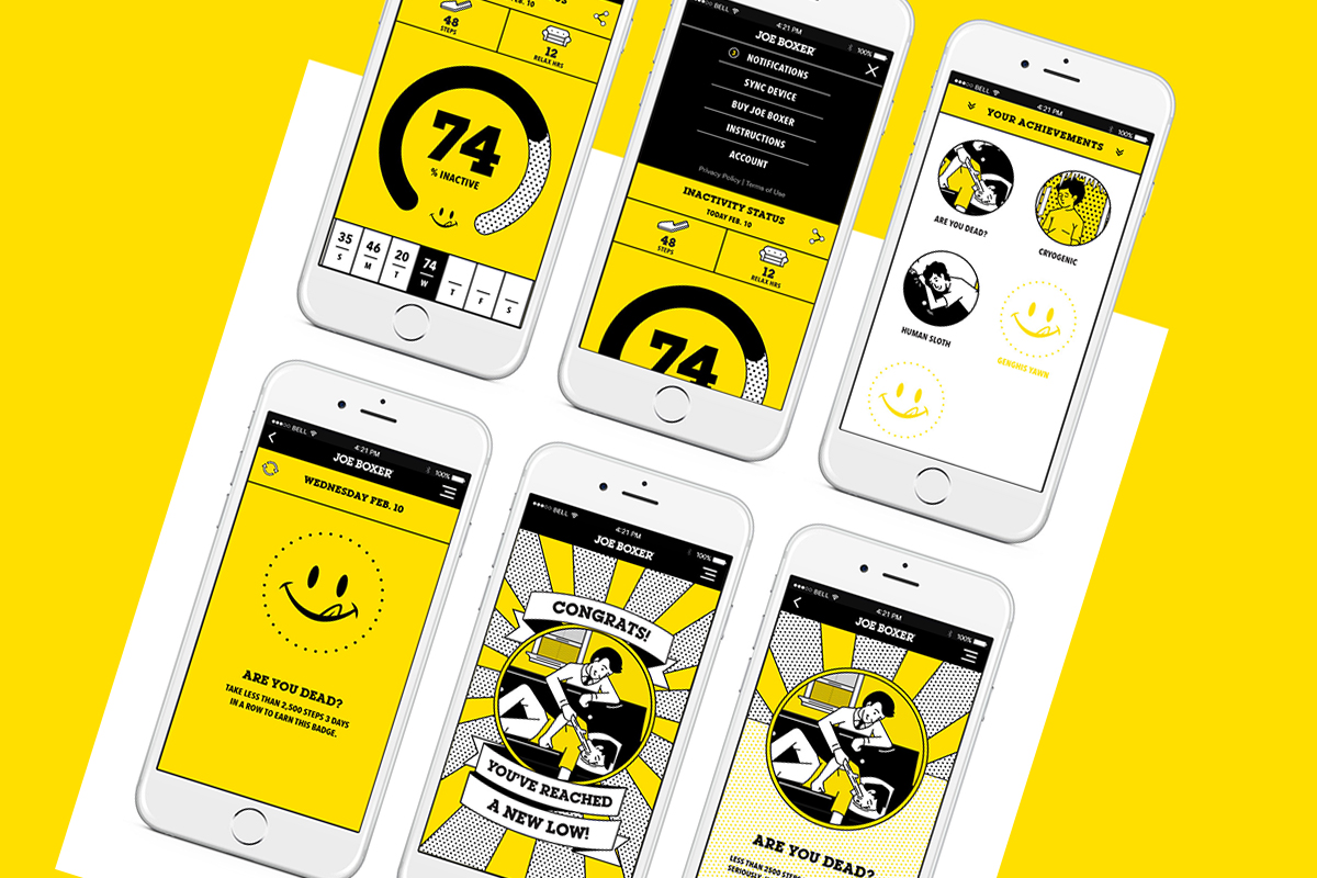 Joe Boxer Inactivity Tracker App Screens