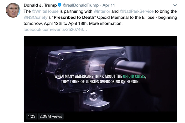 President Donald Trump tweeting about Prescribed to Death.